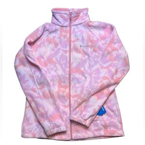 Columbia Sawyer Rapids Women’s Large Printed Pink Full Zip Jacket Fleece Pockets